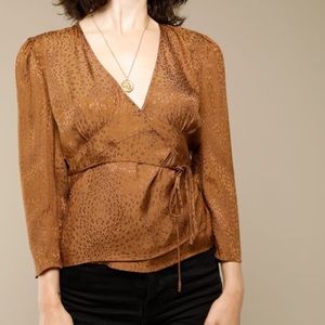 ROUJE Paris Anna Jacquard Wrap Top in Copper | Size 36 (US 4)